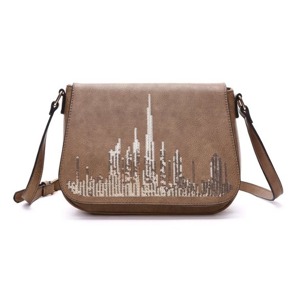 fabulous Age Handbags - NWT Taupe Sequin abstract Crossbody Bag